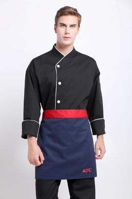 Twill 2/1  Polyester 65% Cotton 35%  Winkle-free Black Half Apron Chef Wear