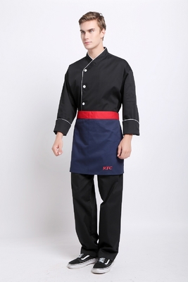 Twill 2/1  Polyester 65% Cotton 35%  Winkle-free Black Half Apron Chef Wear